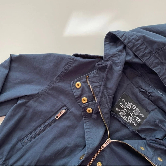 Chocolate USA Navy Blue Utility Hooded Field Jacket Gold Hardware Small - Picture 4 of 11